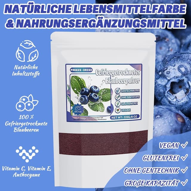 Detalle de Heidelbeerpulver (220 g) aus gefriergetrockneten Wildheidelbeeren – ohne Zusatzstoffe