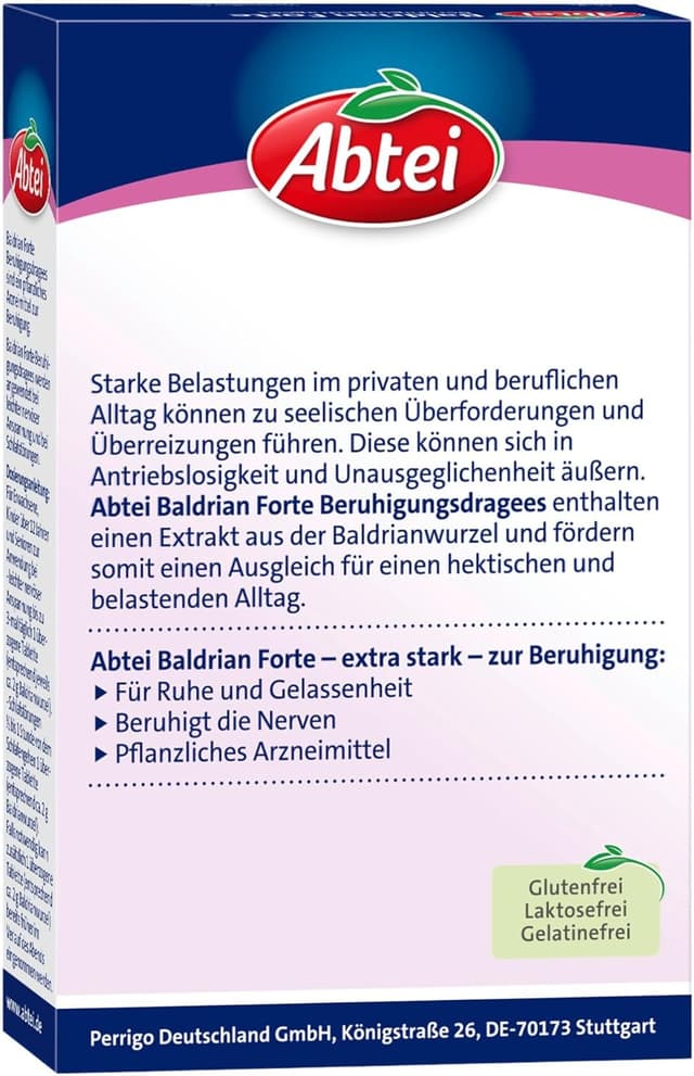 Detalle de Abtei Baldrian Forte Baldriantabletten zur Beruhigung bei Schlaf- und Einschlafstörungen (30 Dragees)