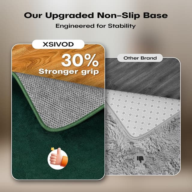 Detalle de XSIVOD Soft Area Rug 200x300 cm in Dark Green (washable, non-slip shaggy carpet)