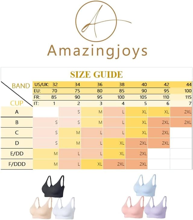 Detalle 1 de Amazingjoys non-wired seamless bras for women with removable pads (3-pack)