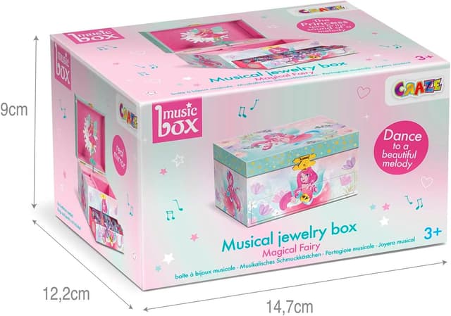 Detalle 2 de MUSIC BOX Fairy Spieluhr mit Melodie – Mädchen-Schmuckkästchen mit drehbarer Fee, Spiegel & Schublade
