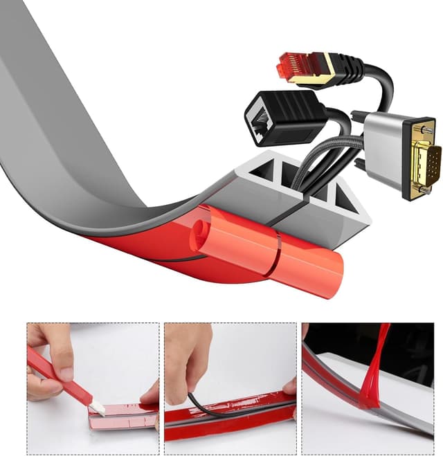 Detalle de SWTYExt selbstklebender Kabelkanal für den Boden, 1,2 m x 5 cm, grau (flexibler PVC-Kabelschutz)