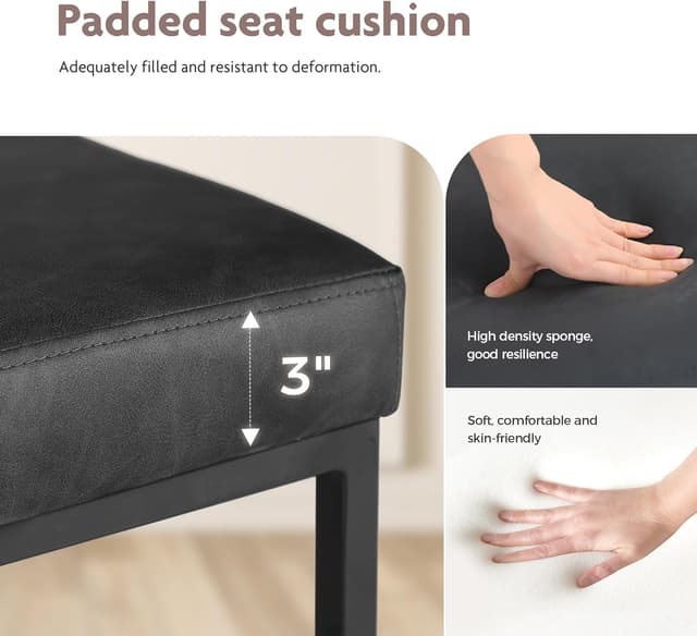 Detalle de ALPHA HOME 24" Bar Stools Set of 2 with Backs, PU Leather Kitchen Stools and Footrest (Black)