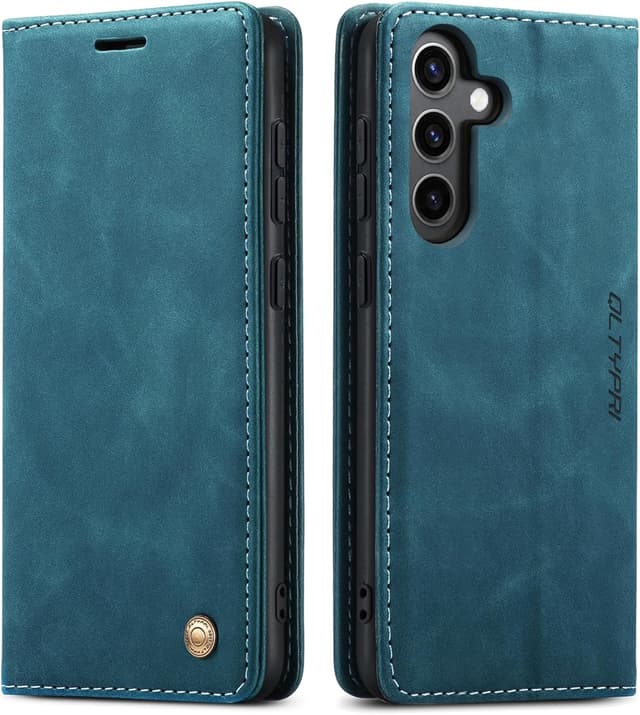 Detalle de QLTYPRI Hülle für Samsung Galaxy A25 5G – Vintage Flip-Case mit Kartenfach, Geldslot & Ständer, Blau