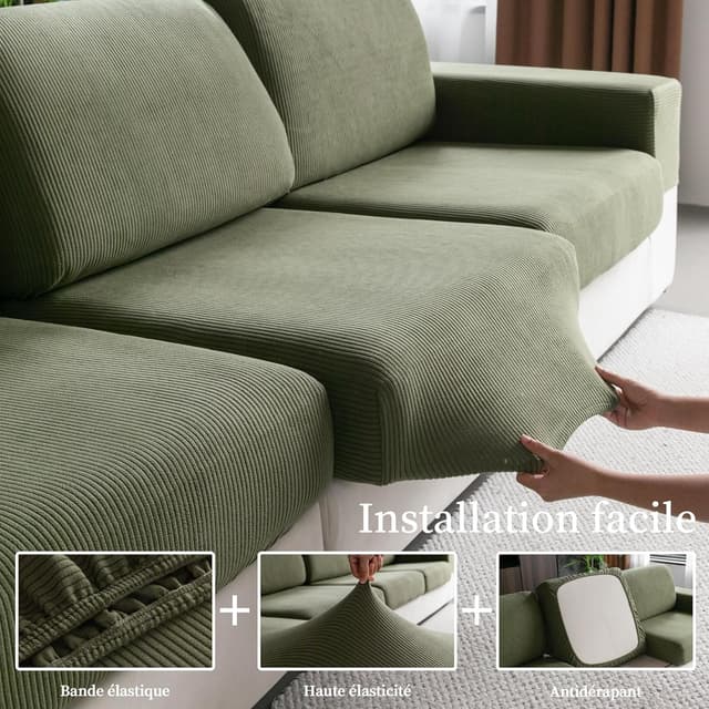 Detalle 2 de OHSIO Housse de coussin de canapé extensible antidérapante lavable universelle (tailles M, 1 housse d’assise) – vert