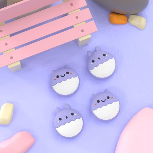 Detalle 1 de eXtremeRate PlayVital cute thumb grip caps for Nintendo Switch Joy-Con (Rabbit & Squirrel, light violet)