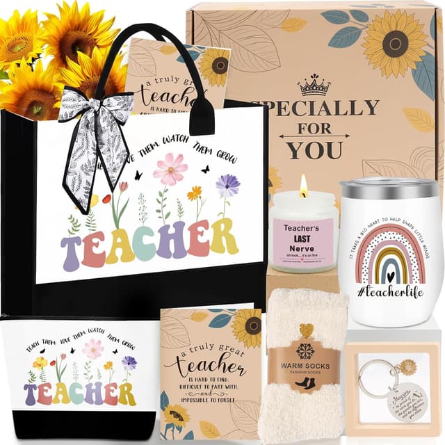Detalle de SHXWELL 9-Piece Teacher Thank You Gifts for Women with Canvas Tote Bag (Teacher Appreciation Set)