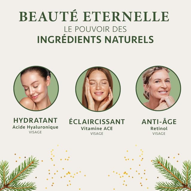 Detalle de Satin Naturel Coffret Cadeau Premium pour Femme – 3x30 ml Sérums Visage Vegan (Acide Hyaluronique, Rétinol, Vitamines ACE)