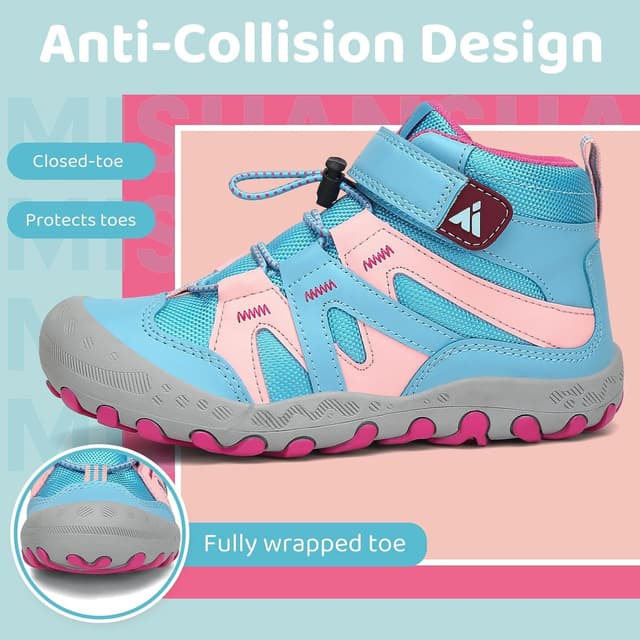 Detalle de Mishansha Kinder Wanderschuhe & Trekkingschuhe für Mädchen und Jungen – leicht, rutschfest, mit Klettverschluss (Gr. 24–38)