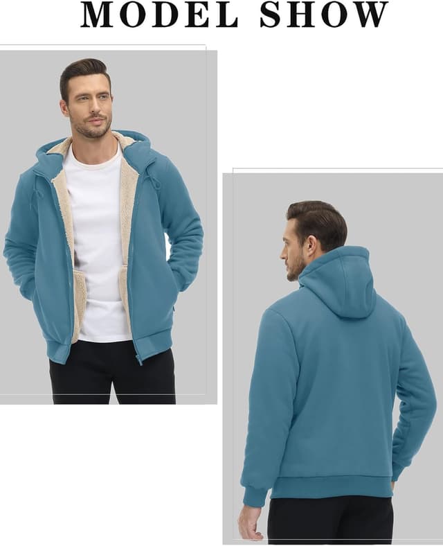 Detalle 2 de KEFITEVD Men’s Sherpa Fleece Lined Zip-Up Windproof Hoodie Jacket
