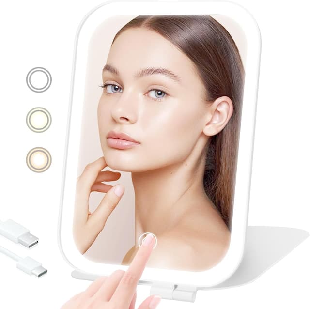 Detalle de TREASO Travel Makeup Mirror with 3 Adjustable Light Settings (USB-Rechargeable, Portable)