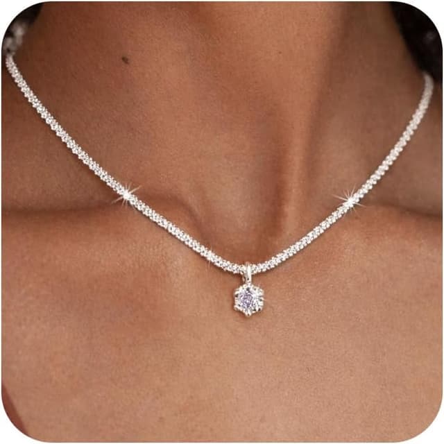 Detalle de Maynor Geburtsstein-Halskette für Damen aus 925 Sterling Silber mit Zirkonia-Anhänger (12 Farben, personalisierbar)