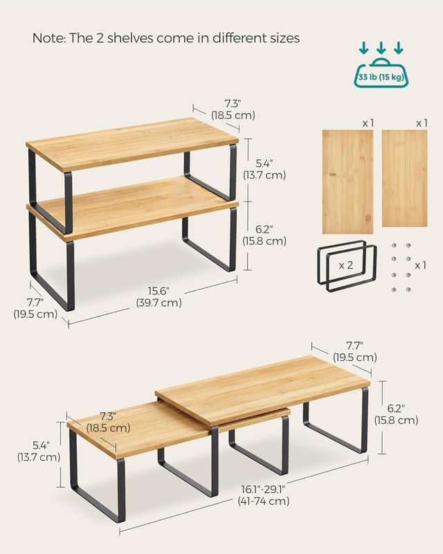 Thumbnail 6 de SONGMICS KCS200B01 Spice Rack set of 2 cupboard shelf organisers (expandable, stackable)