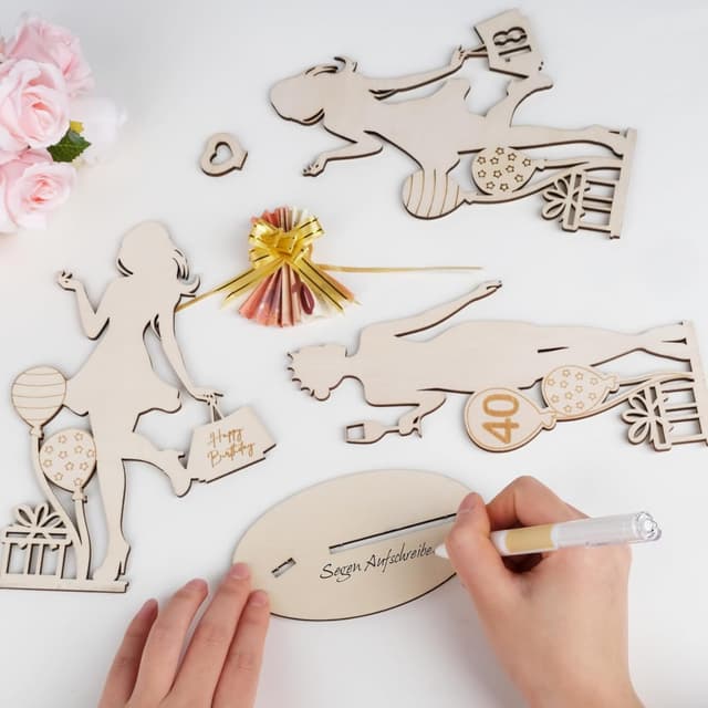 Detalle 2 de Geldgeschenke Geburtstag Frau (40. Geburtstag) – personalisierbares Holz-Schild als Gästebuch