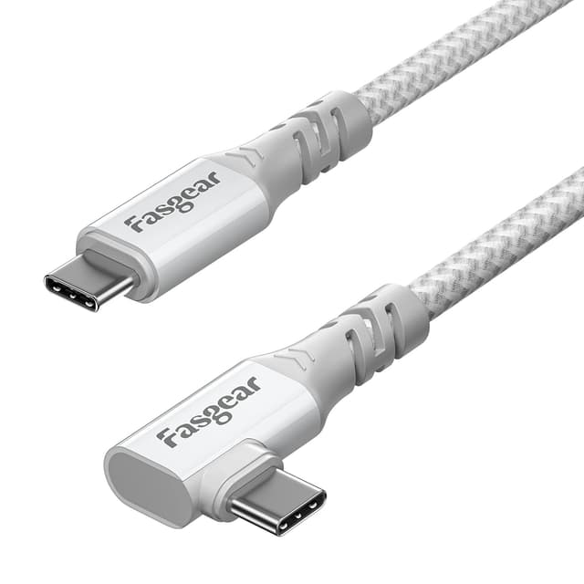 Detalle de Fasgear USB C to USB-C 3.2 Gen 2x2 Cable (3ft) with 90-Degree Connector, 20Gbps, 100W Charging & 4K 60Hz Video (White)