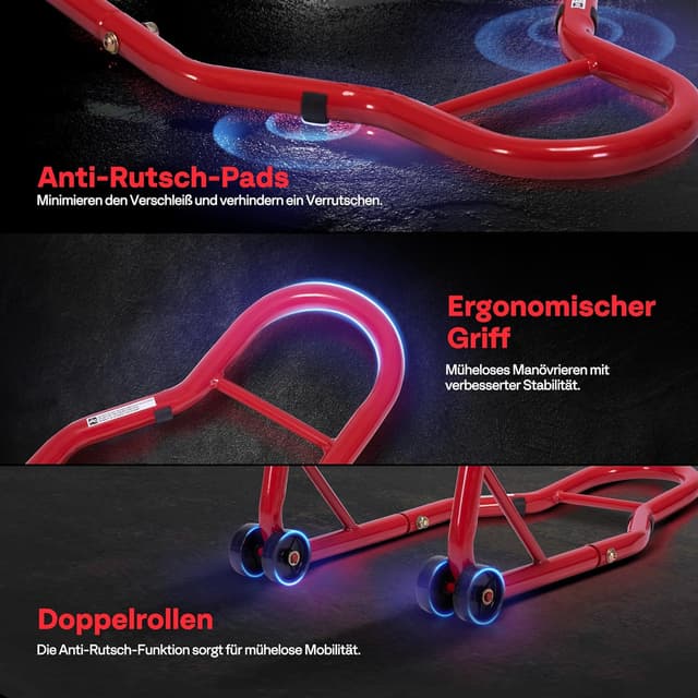 Detalle de SPECSTAR Motorradständer hinten Set (200 kg) mit verstellbaren Stützen für Suzuki, Yamaha, Honda & Kawasaki – rot