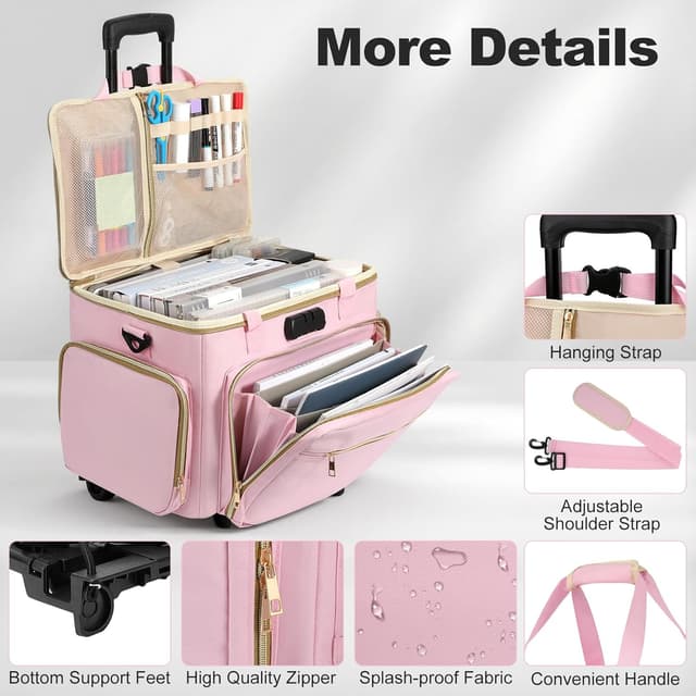 Thumbnail 6 de Housolution Rolling Teacher Bag with Wheels (Pink) – detachable trolley for up to a 17" laptop