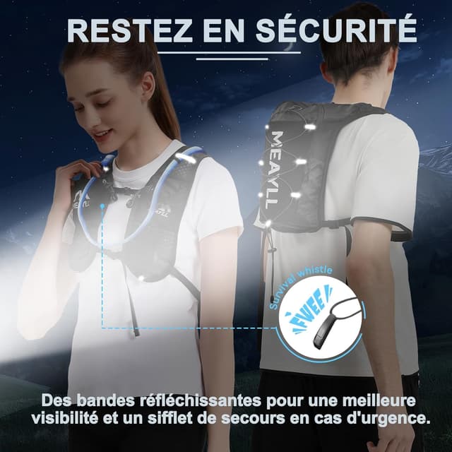 Detalle de Leichte Laufweste mit 1-l-Trinkblase und 9 Taschen für Damen & Herren – verstellbar, reflektierende Streifen