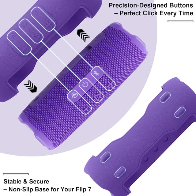 Detalle de Khanka silicone protective cover for JBL Flip 7 with detachable shoulder strap (purple) – case only