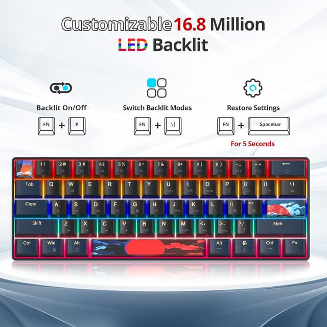 Thumbnail 3 de SOLIDEE 60% 61‑Tasten Gaming‑Tastatur mit roten Schaltern