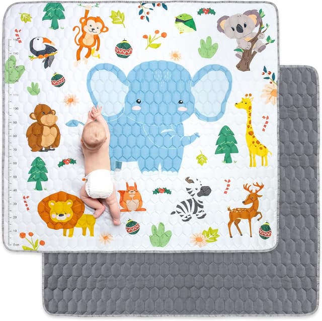 Detalle de Funsland Large Baby Play Mat (200x180cm) – foldable waterproof cotton playpen mat