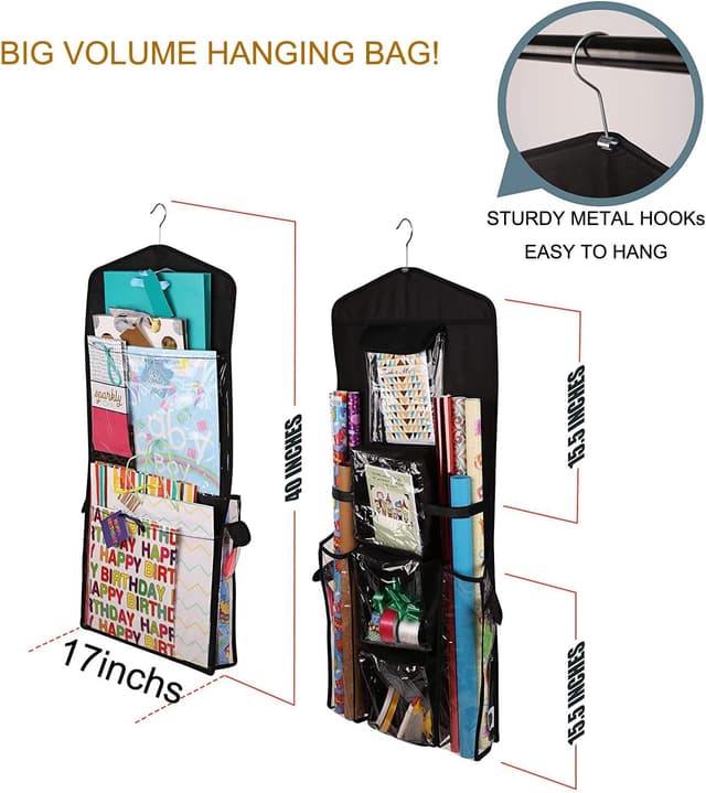 Detalle de LXTaoler Hängende Geschenktasche zum Aufhängen, doppelseitig, mit mehreren Taschen (101 x 43 cm), Schwarz