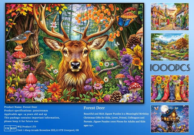 Thumbnail 6 de 1000-Piece Fairytale Forest jigsaw puzzle for adults (charming deer) — adult-friendly 27.56 x 19.69 in