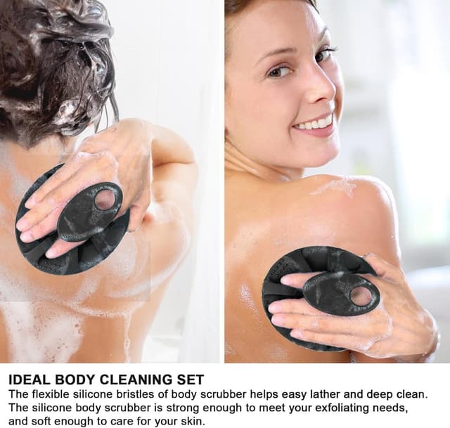 Detalle de INNERNEED Soft Silicone Body Scrubber Handheld Shower Brush (Black) for gentle cleansing and exfoliation