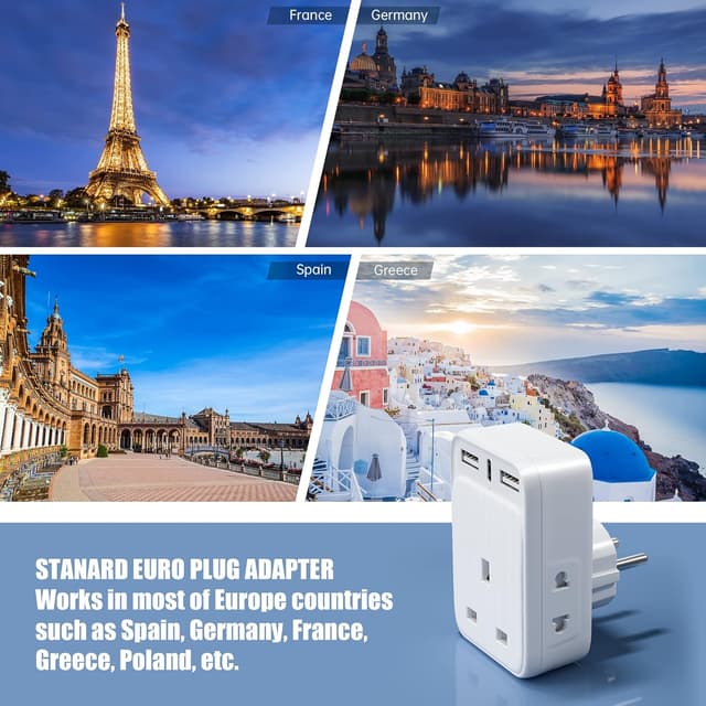 Thumbnail 6 de UK to European Plug Adaptor with 3 USB Ports (incl. 20W USB-C) and Shaver Adapters for Type E/F travel
