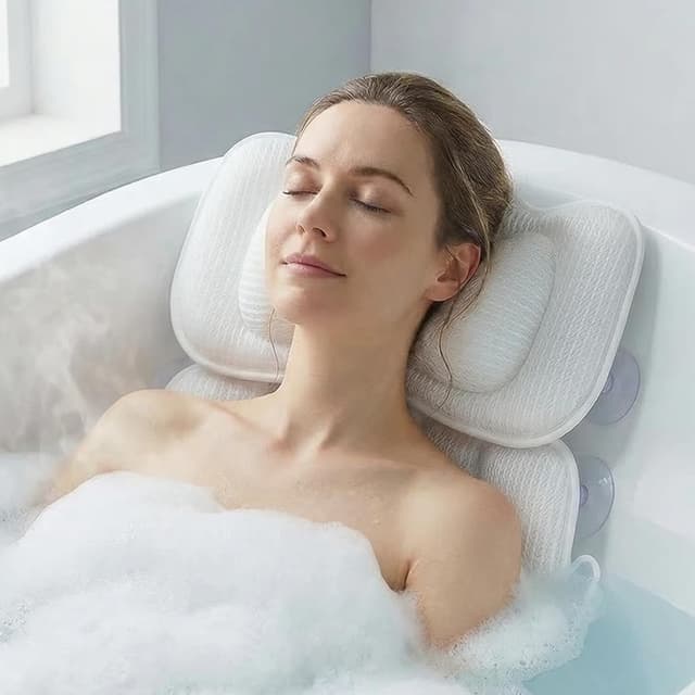 Detalle de KEIY Bath Pillows set (2-piece) with 4D air mesh and 8 suction cups – white