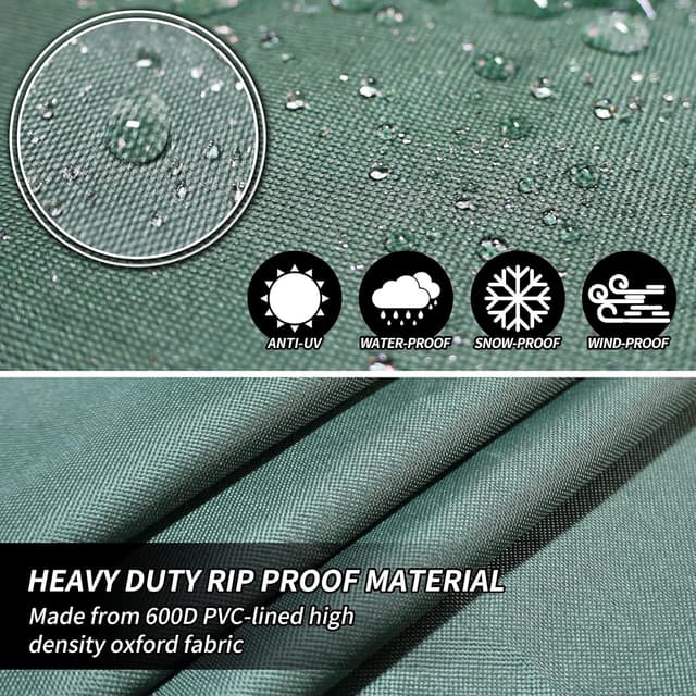 Detalle 2 de PATIO PLUS Garden Heavy Duty Round Table Cover (600D Oxford) with Air Vents – Waterproof, Windproof & Anti-UV, 230x90cm, Green