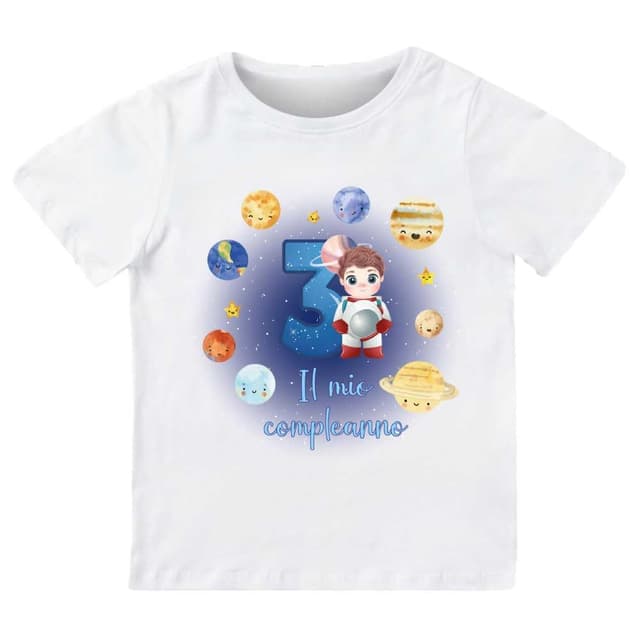 Thumbnail 1 de T-shirt cotone compleanno astronauta Celeste 5/6 anni
