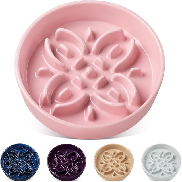 Detalle de Hundenapf Keramik von vancasso (MSGW) Slow-Feeder: Puzzle-Blumenlabyrinth in Pink, 1,5 Tassen