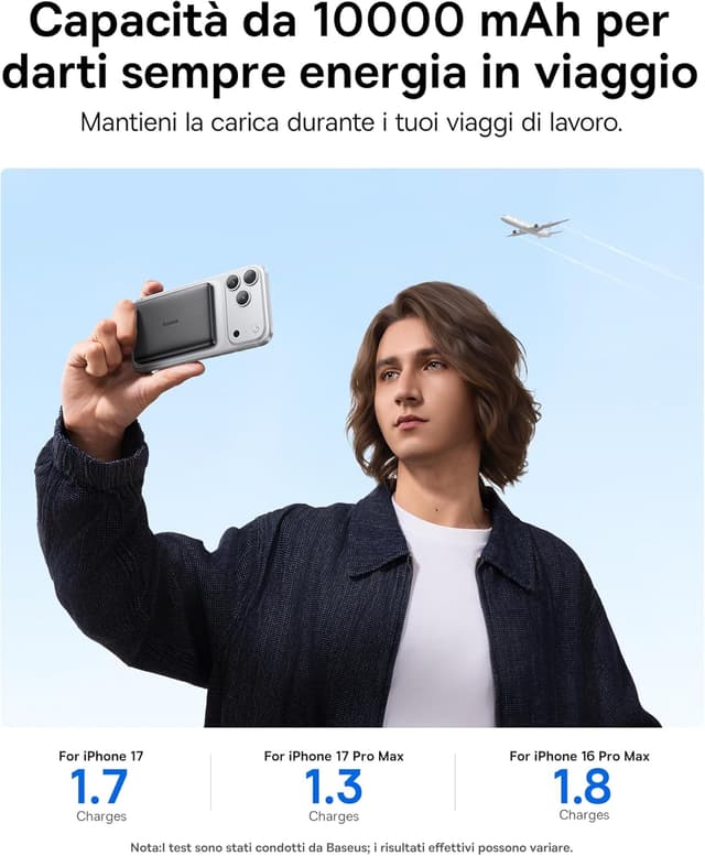 Detalle 2 de Baseus Picogo AM41 Power Bank 10000mAh Qi2 MagSafe 15W magnetico ultra slim nero