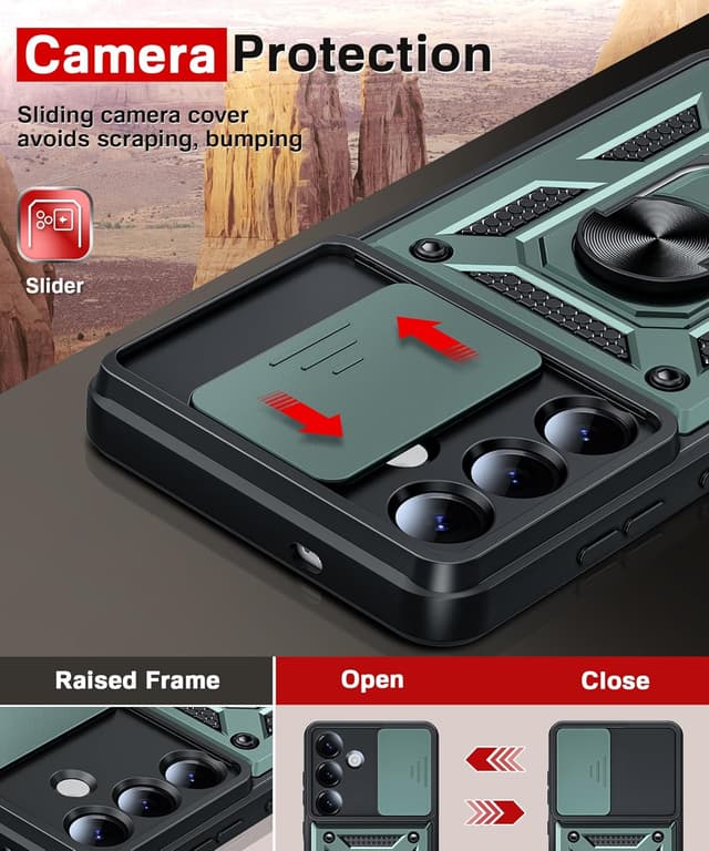 Detalle de LeYi Rugged Tough Armor Case for Samsung Galaxy S25 Edge (Green) with Camera Cover Slider