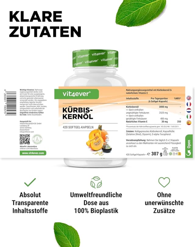 Thumbnail 4 de vit4ever Kürbiskernöl 420 Kapseln
