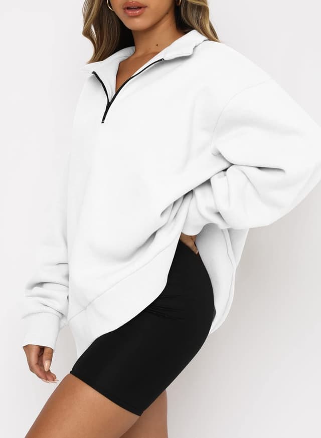Detalle de CHICZONE oversized quarter-zip sweatshirt for women with pocket (cotton and polyester blend)