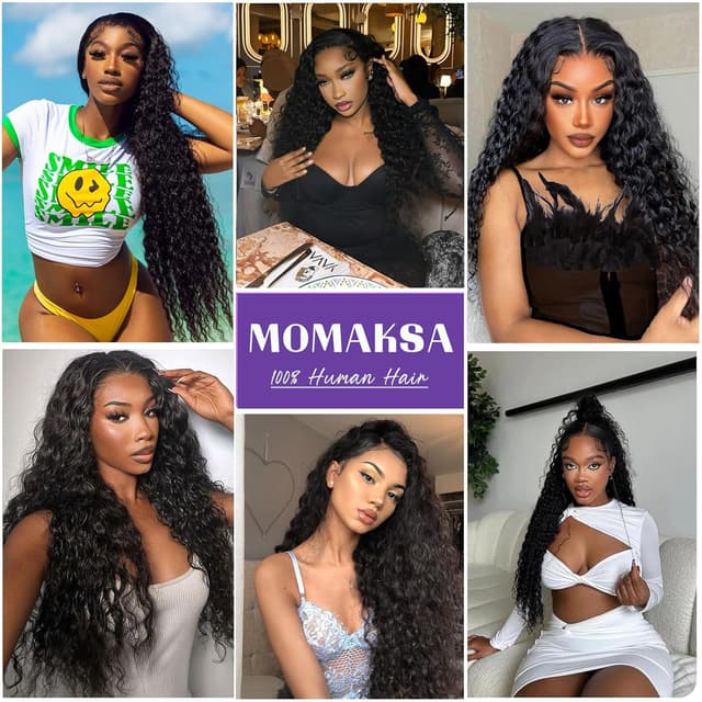 Detalle 2 de Momaksa 30 Inch 13x4 HD Lace Front Deep Wave Human Hair Wig (200% Density, Glueless)