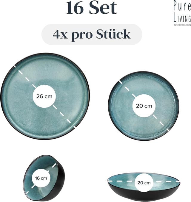 Detalle de PURE LIVING Steingut Geschirrset Ibiza 16 tlg