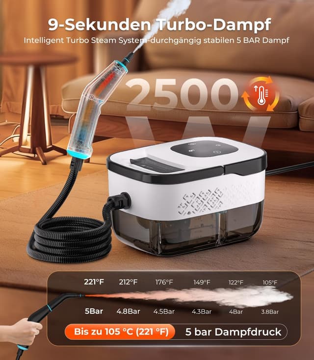 Detalle de GZCHENHAO 14-IN-1 Dampfreiniger Handgerät – Turbo-Dampf-Reiniger ohne Chemie