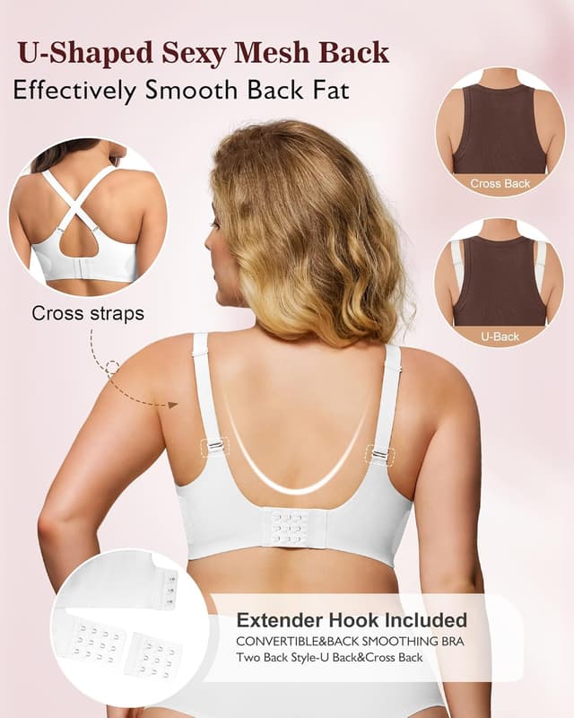 Detalle de As Fairy Wireless Non-Wired Bra – Seamless V-Neck Mesh Criss-Cross Back Push-Up