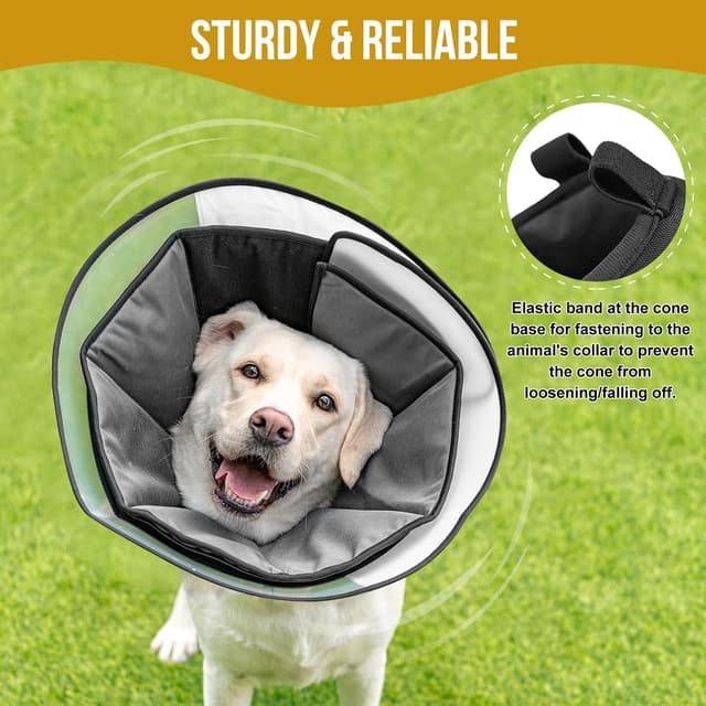 Detalle 2 de OneTigris Adjustable Dog Recovery Cone Collar (Soft Alternative Elizabethan Collar) – Black, Large