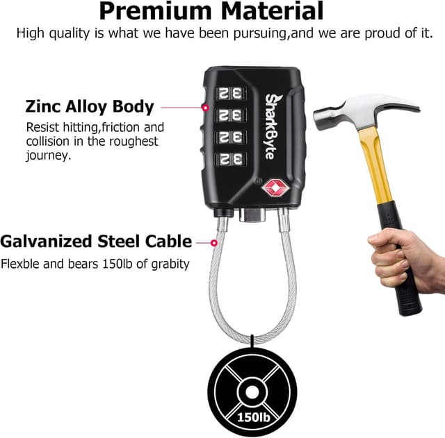 Thumbnail 2 de SharkByte TSA Approved 4‑Dial Luggage Lock 2 pack 🔒