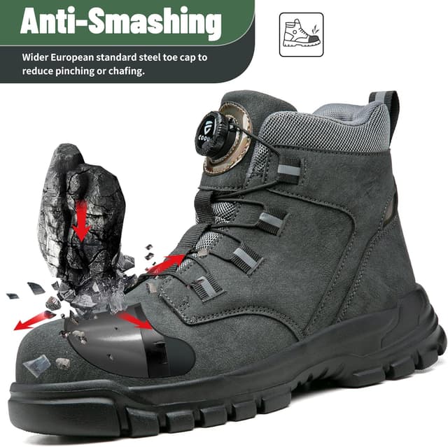 Detalle de KOIFISH steel toe cap work boots with quick lace system and anti-slip grip