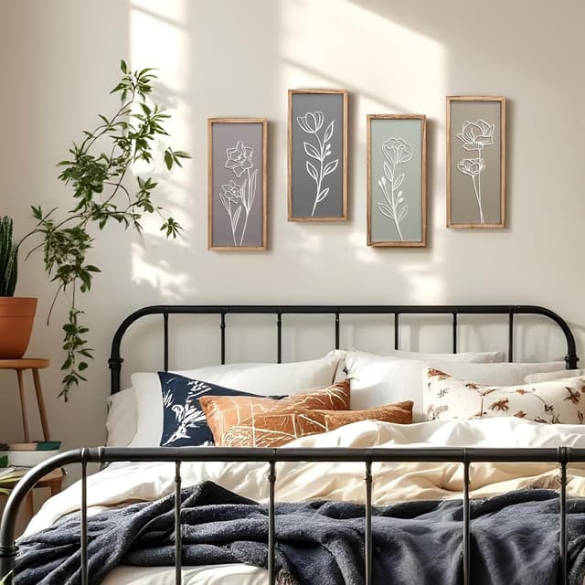 Thumbnail 6 de 3D Wooden Floral Wall Art Set of 4 🖼