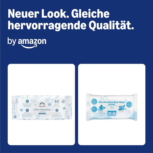 Detalle de by Amazon Ultra Sensitive Babyfeuchttücher (unparfümiert) – 18 Packungen à 60 Stück