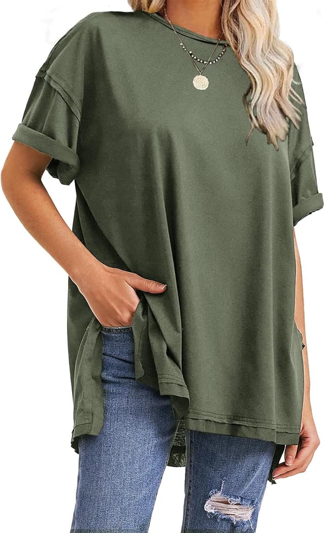Detalle de EXLURA Women’s Oversized Summer T-Shirts (2026) — Crewneck Maternity & Workout Tunic