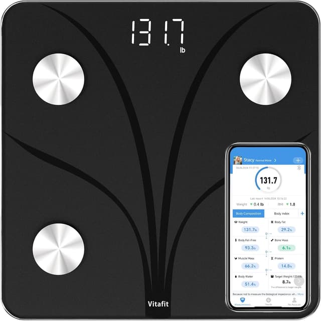Detalle de Vitafit Balance Connectée Bluetooth Balance Pèse-personne avec impédancemètre et 13 données corporelles (jusqu’à 182 kg) Noir