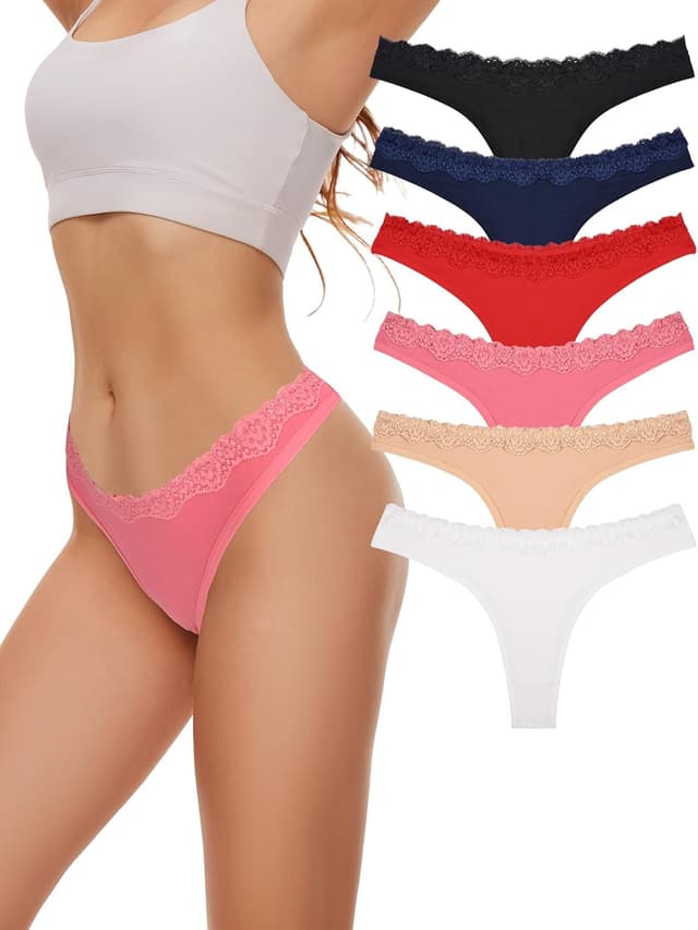 Detalle de Evolyline Baumwolle Tanga Damen String-Set (95% Baumwolle, 5% Elasthan) – atmungsaktiv & bequem