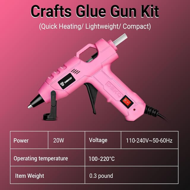 Detalle de DEKO 20W Mini Hot Glue Gun Kit (7mm) with 30 Glue Sticks – Pink